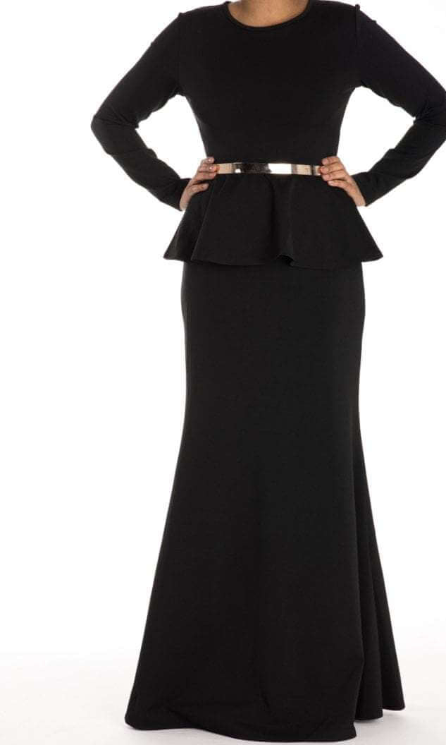 Black Long Sleeve Peplum Maxi Dress 2 Kabayare