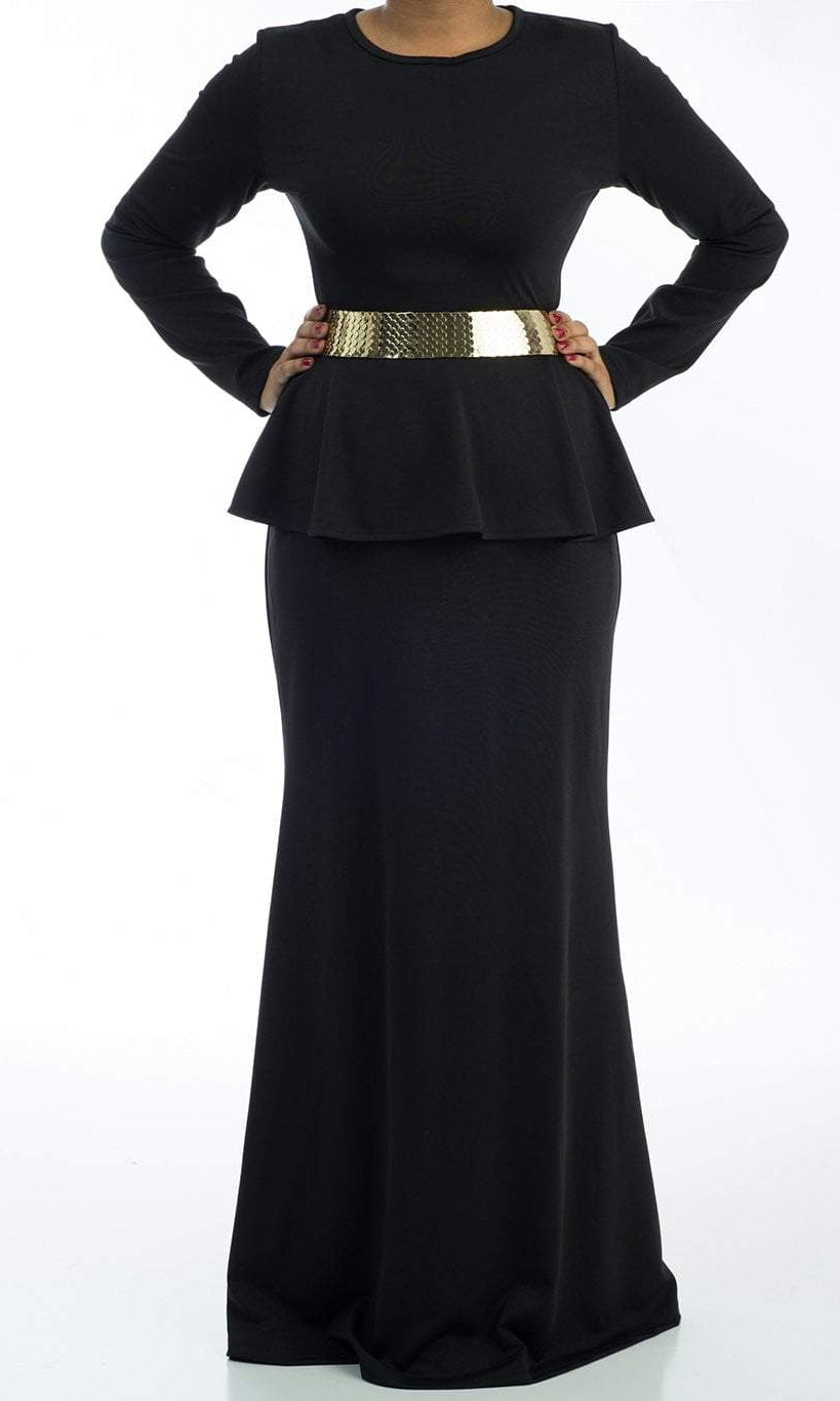 Black Long Sleeve Peplum Maxi Dress 2 Kabayare