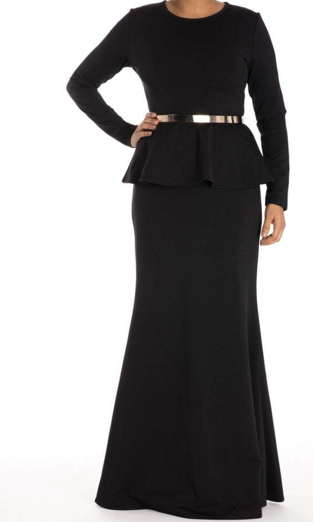 Black Long Sleeve Peplum Maxi Dress 2 Kabayare