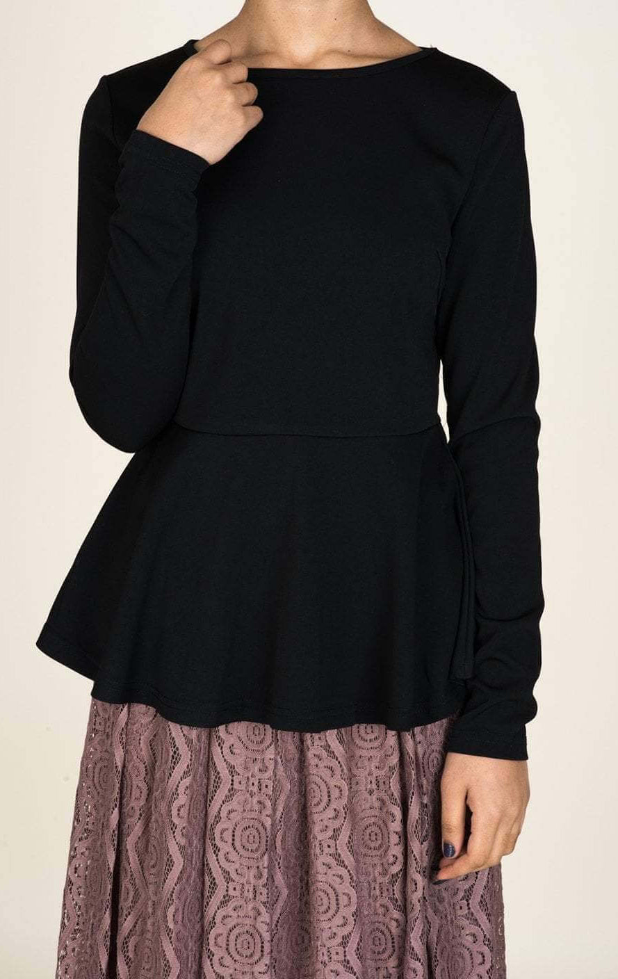 Black Long Sleeve Peplum Top Kabayare