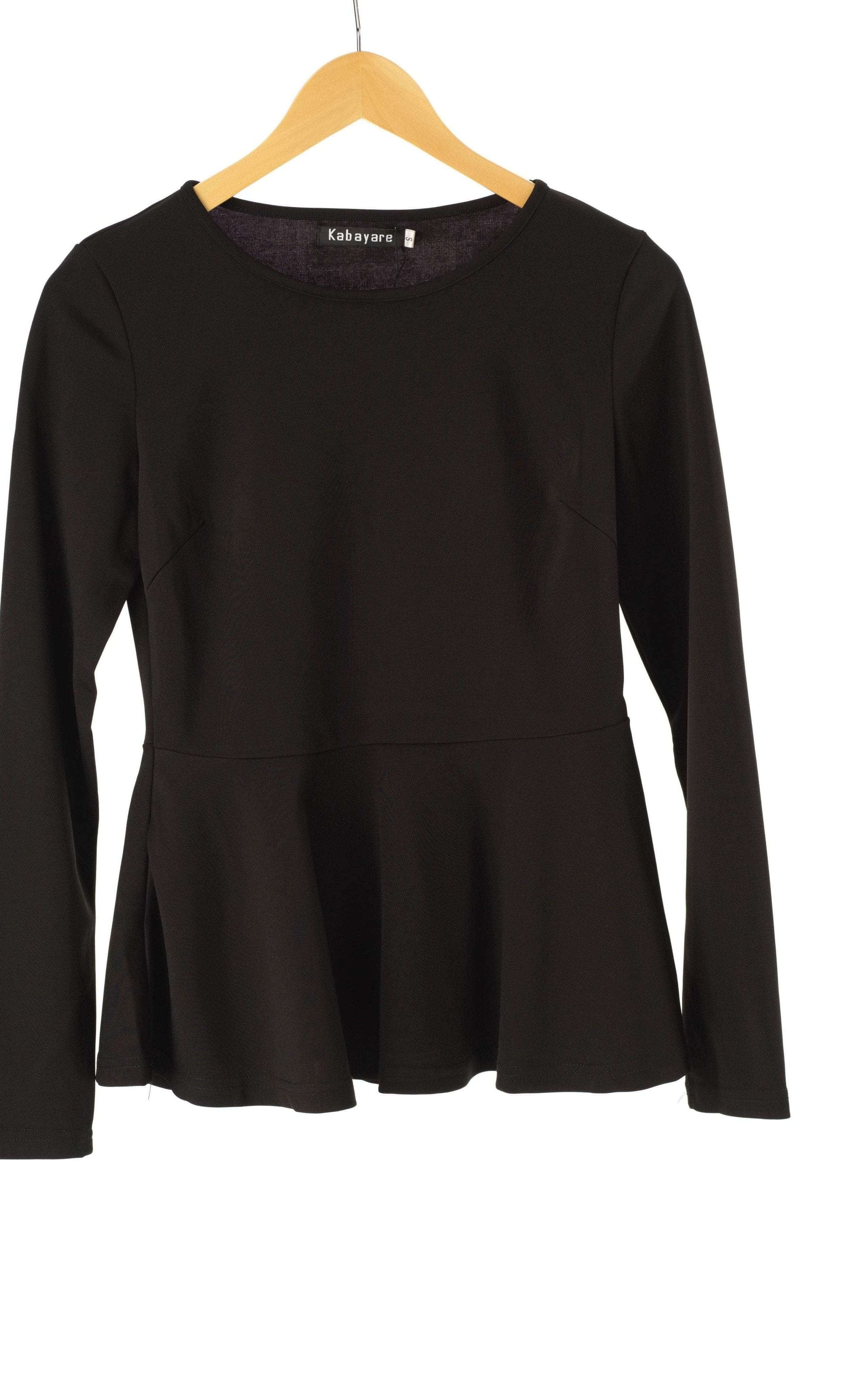Black Long Sleeve Peplum Top Kabayare