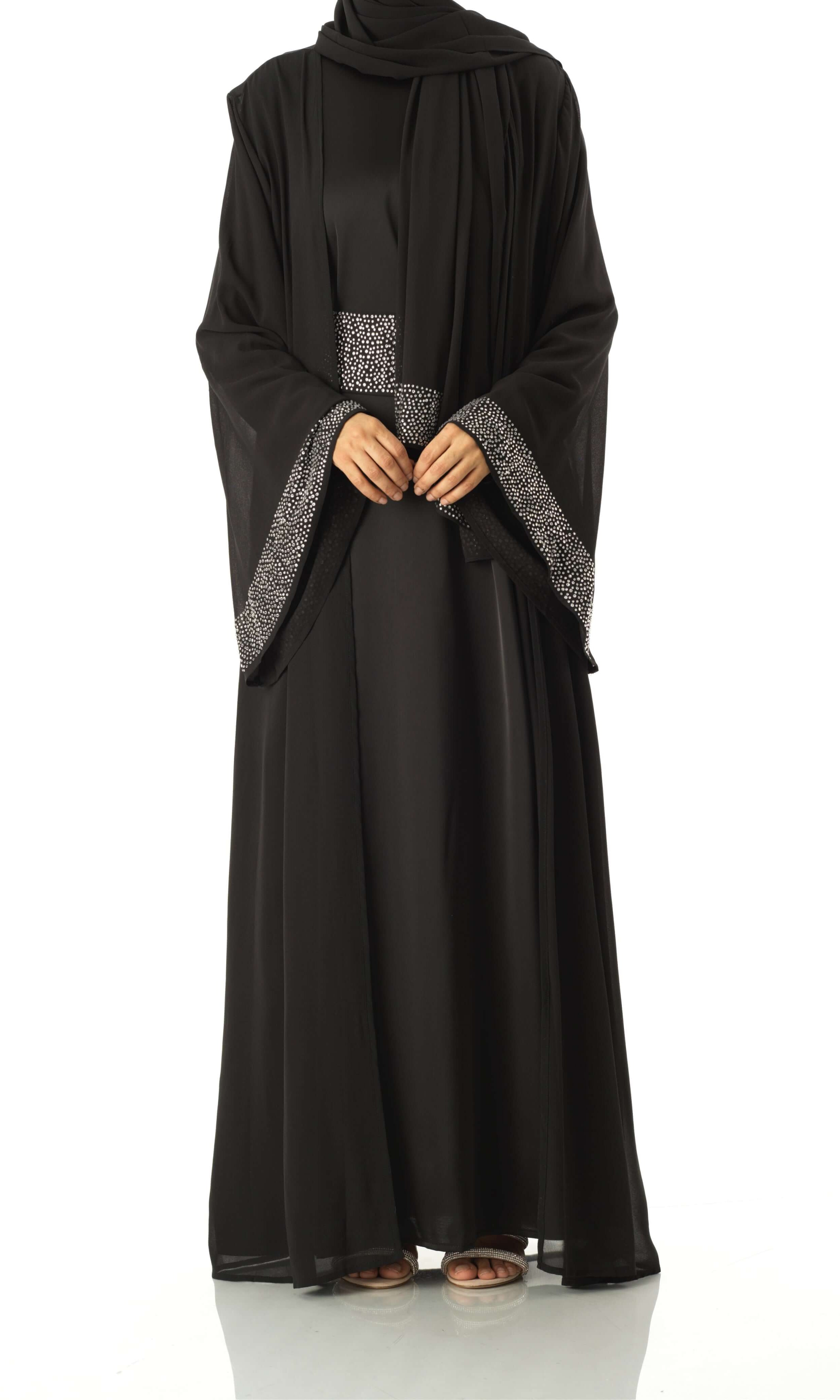 Black Manal kimono abaya 4 -piece set Kabayare