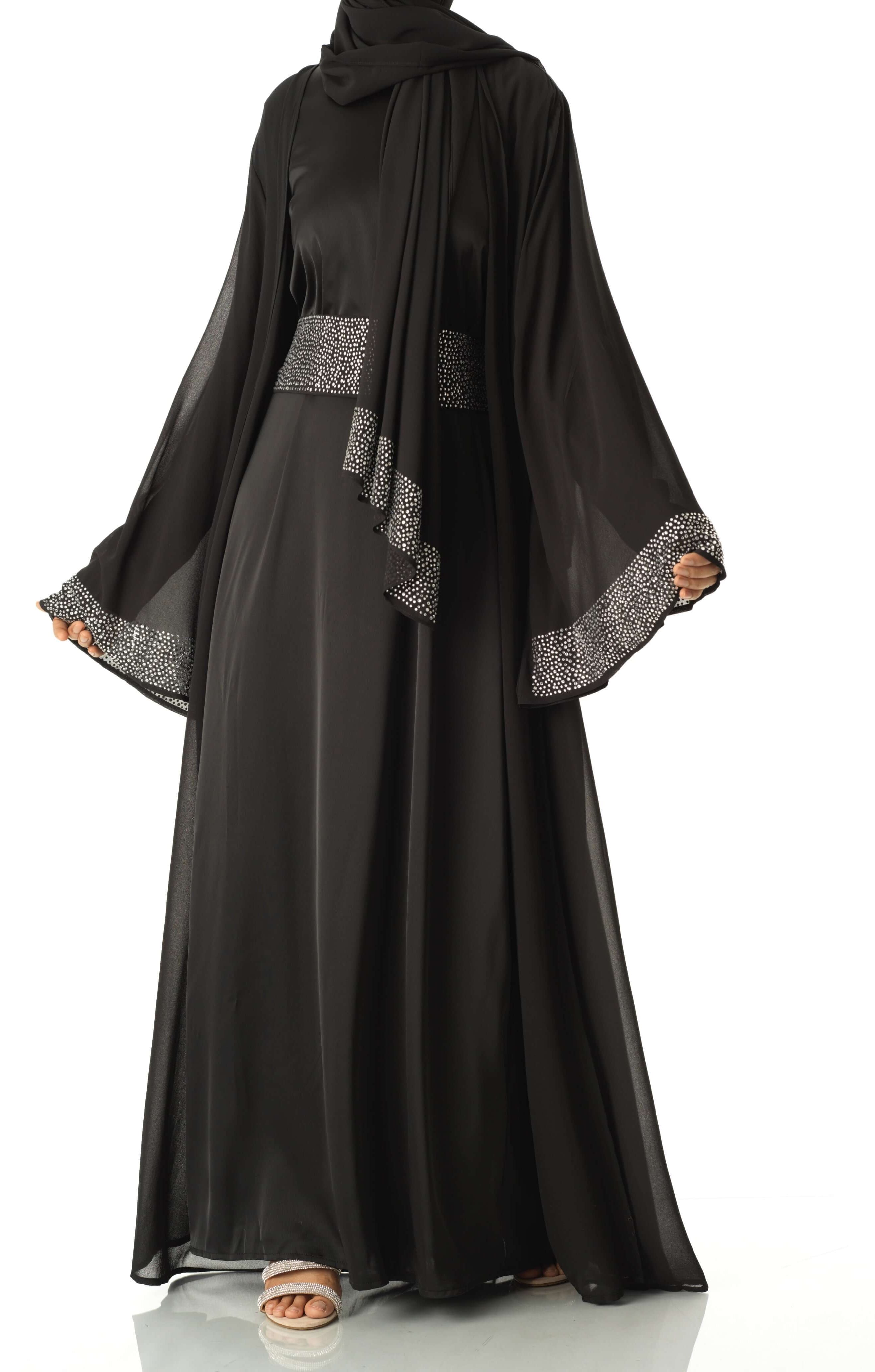 Black Manal kimono abaya 4 -piece set Kabayare