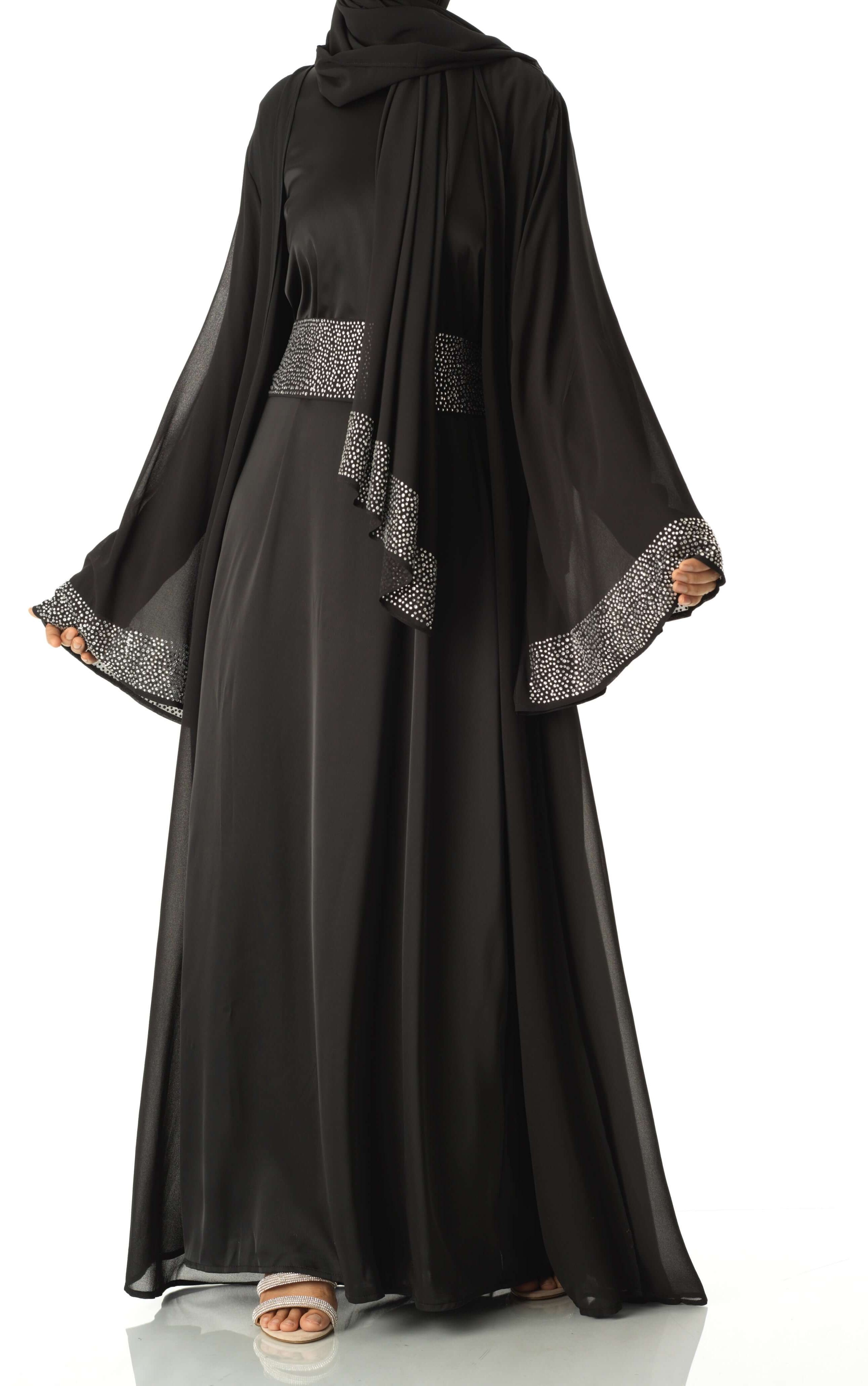 Black Manal kimono abaya 4 -piece set Kabayare