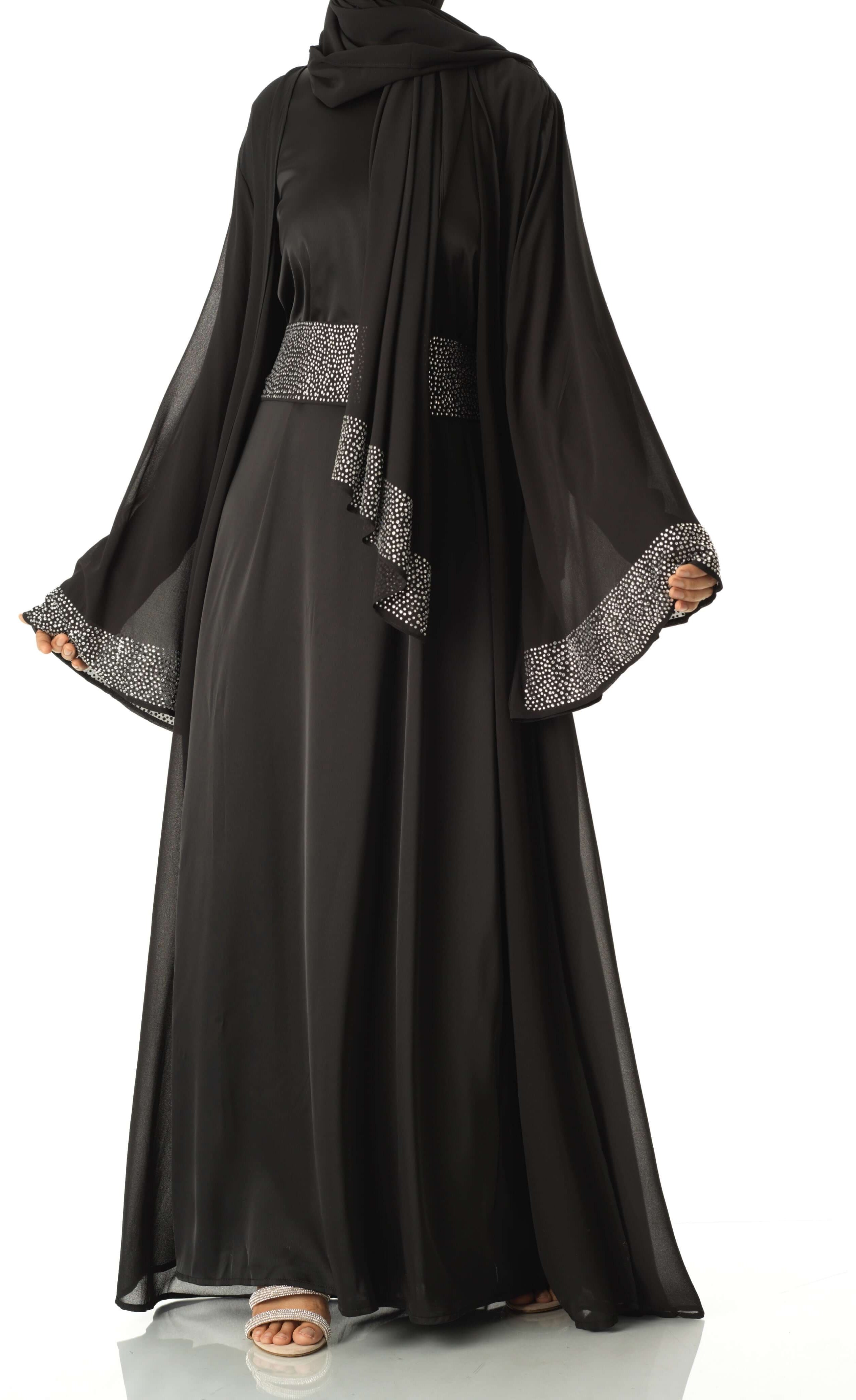 Black Manal kimono abaya 4 -piece set Kabayare
