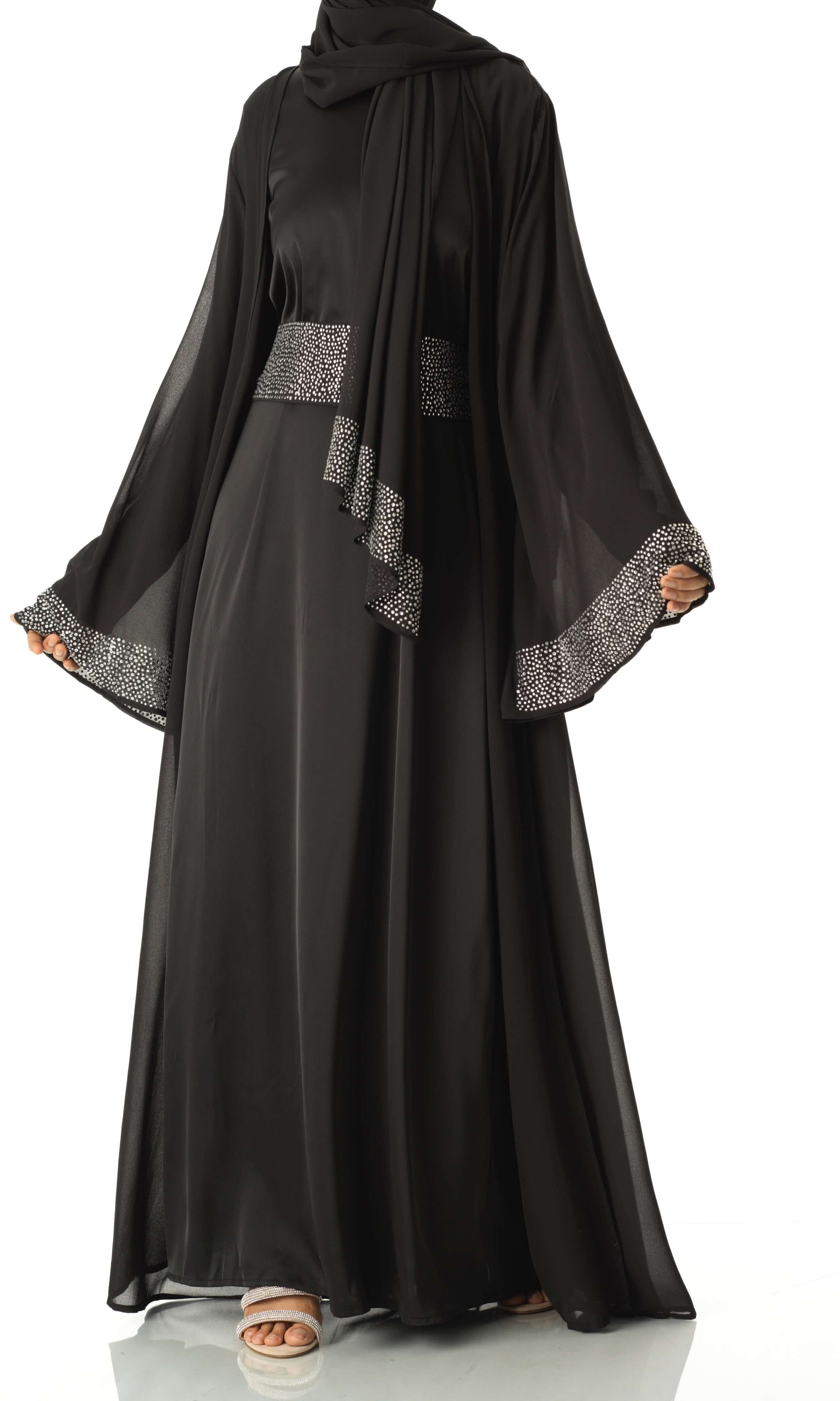 Black Manal kimono abaya 4 -piece set Kabayare
