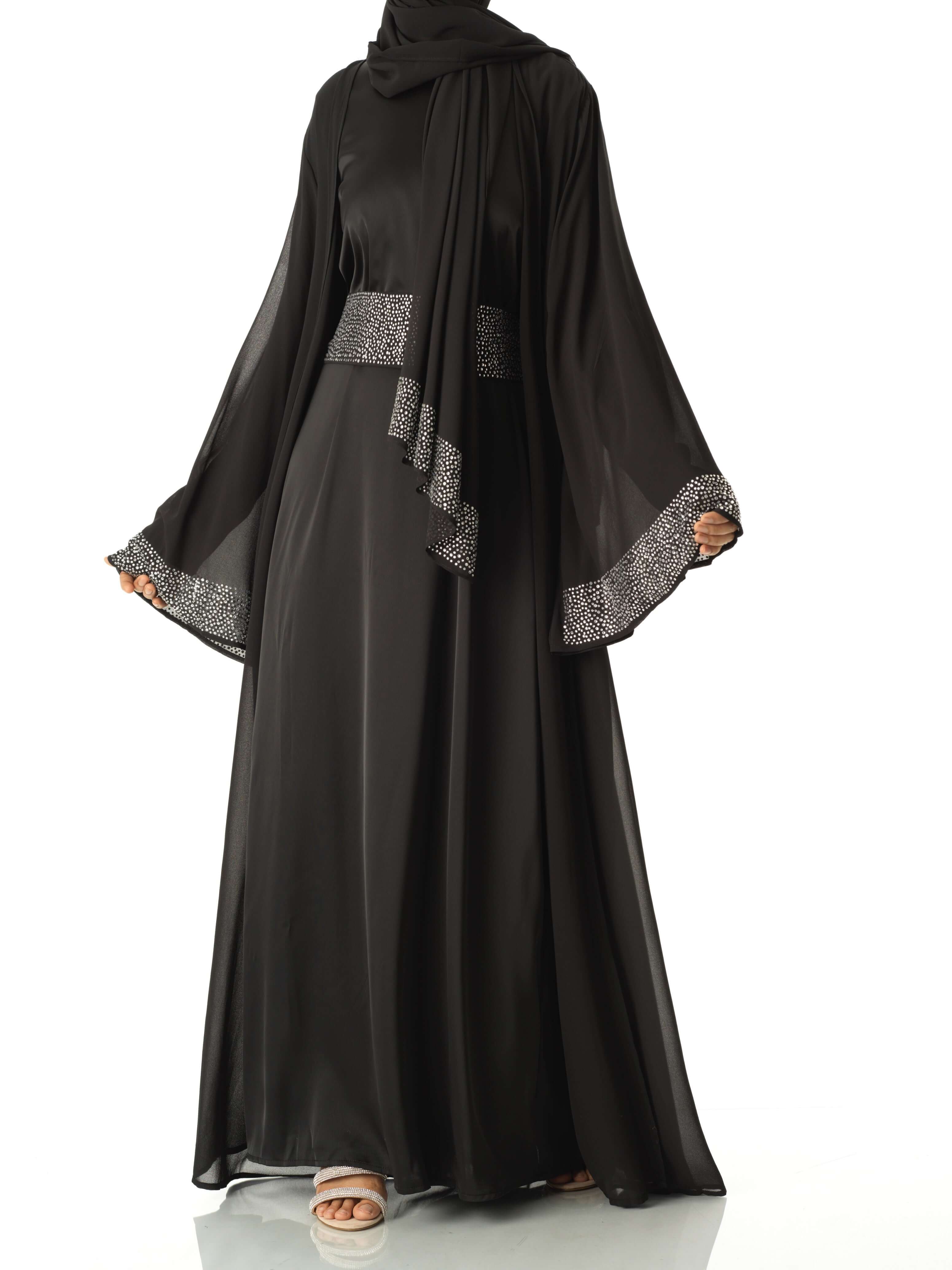 Black Manal kimono abaya 4 -piece set Kabayare