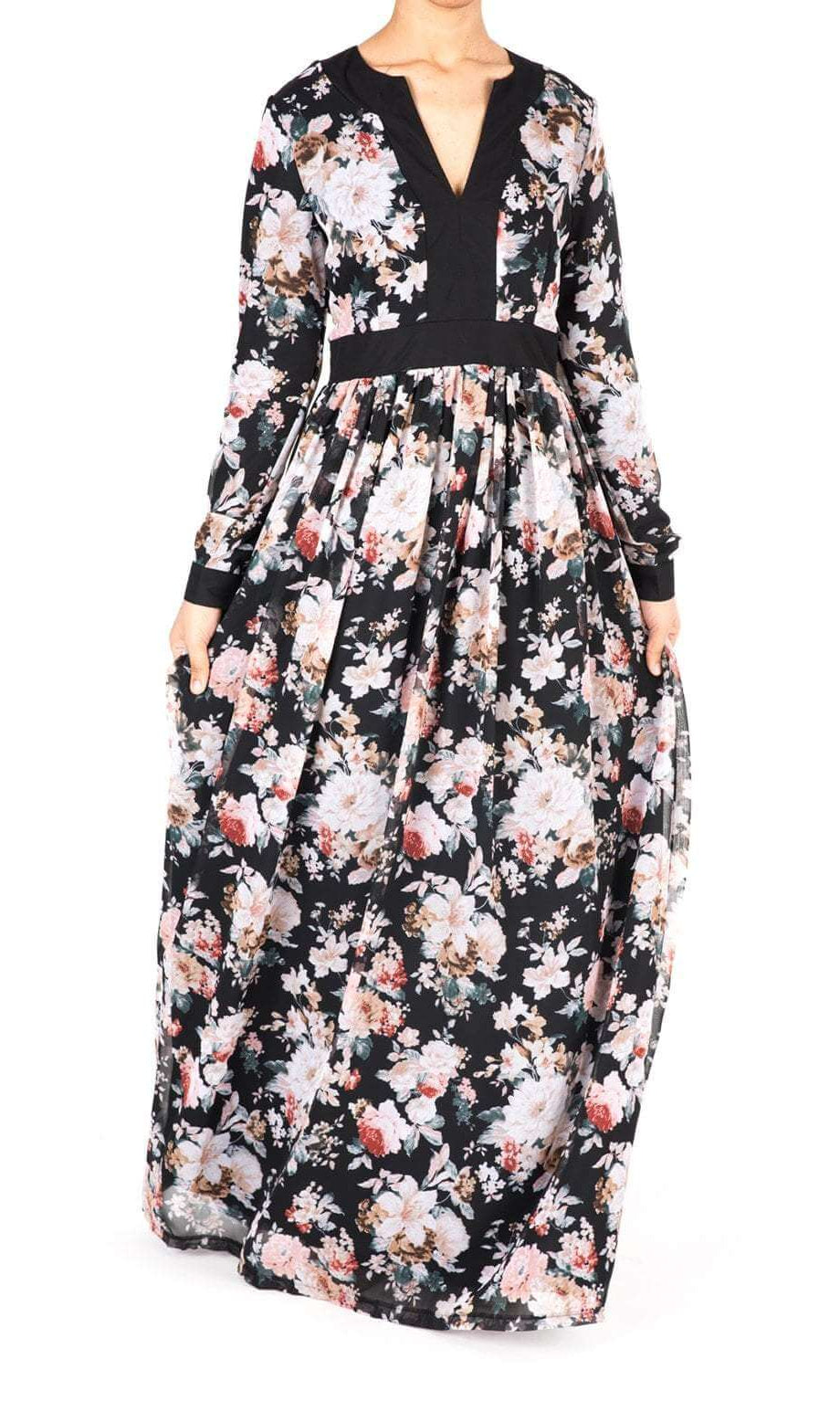 Black mixed media floral maxi dress Kabayare