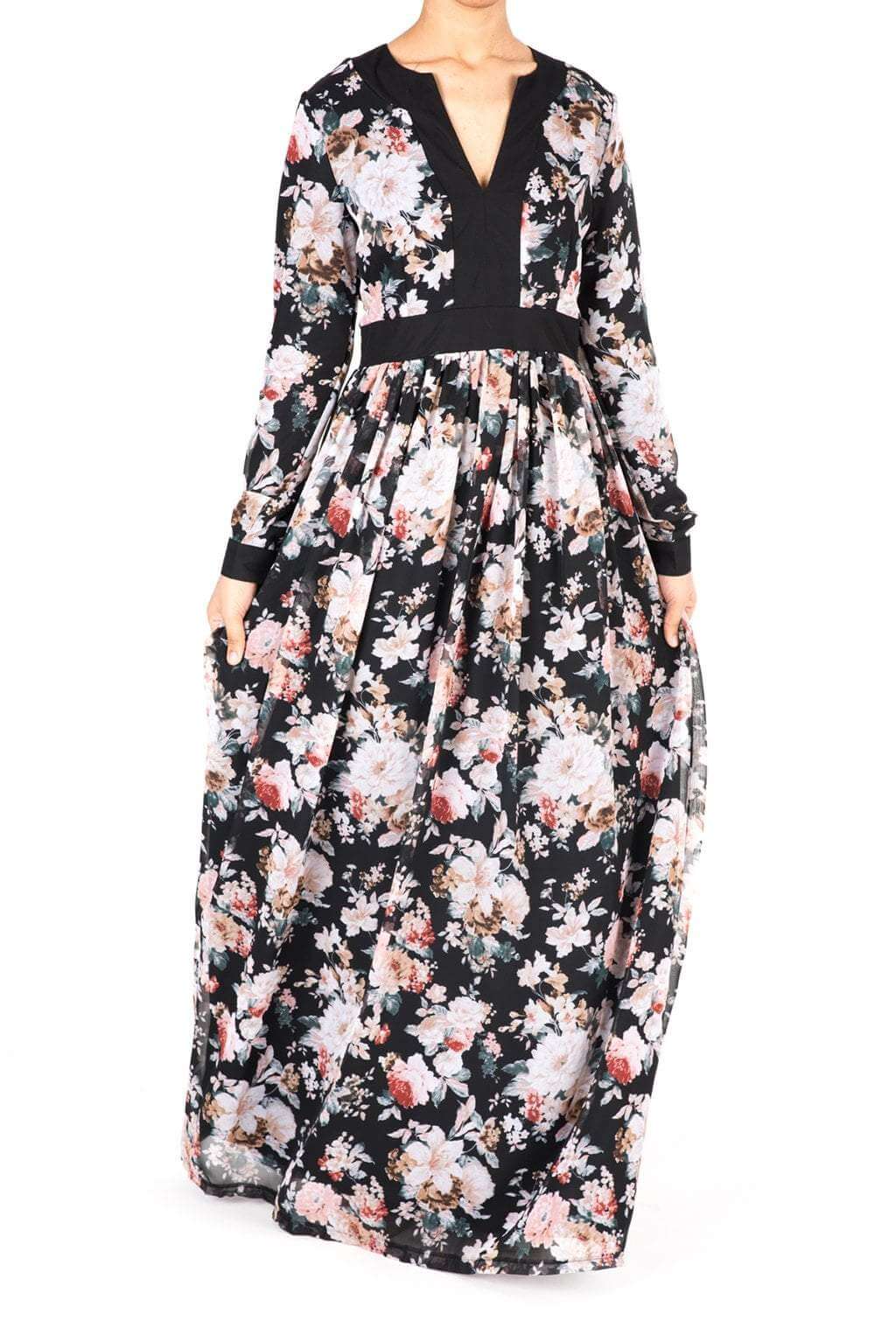 Black mixed media floral maxi dress Kabayare