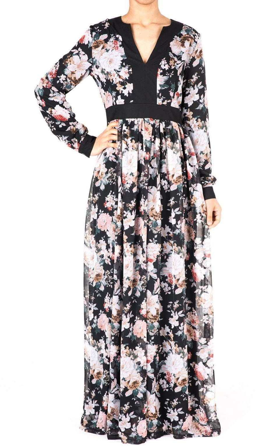 Black mixed media floral maxi dress Kabayare