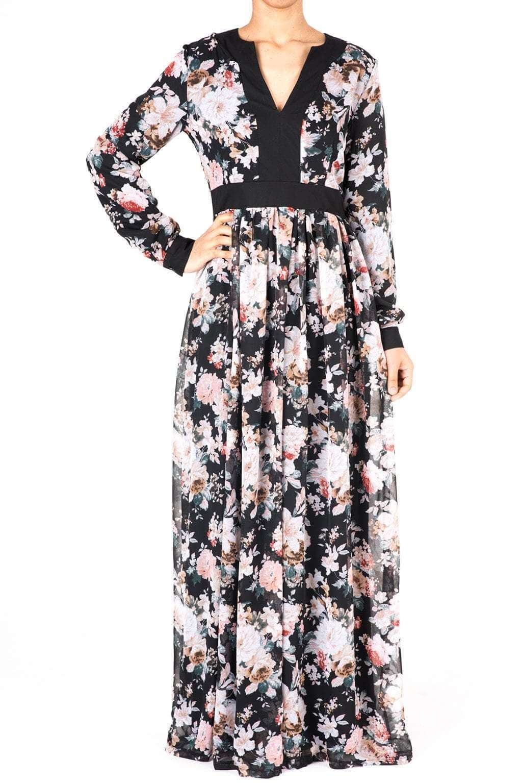 Black mixed media floral maxi dress Kabayare