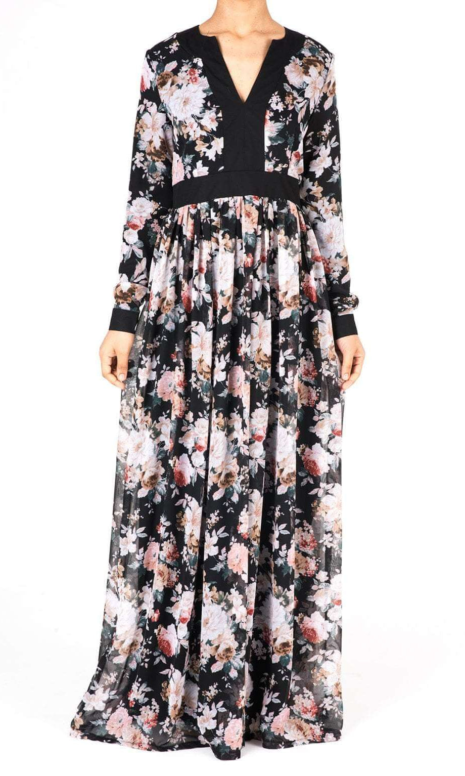 Black mixed media floral maxi dress Kabayare