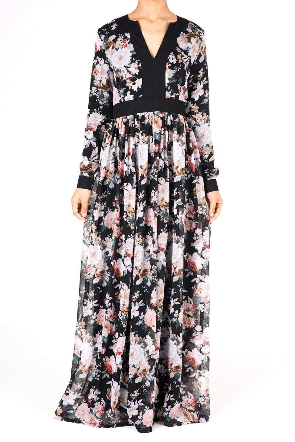 Black mixed media floral maxi dress Kabayare