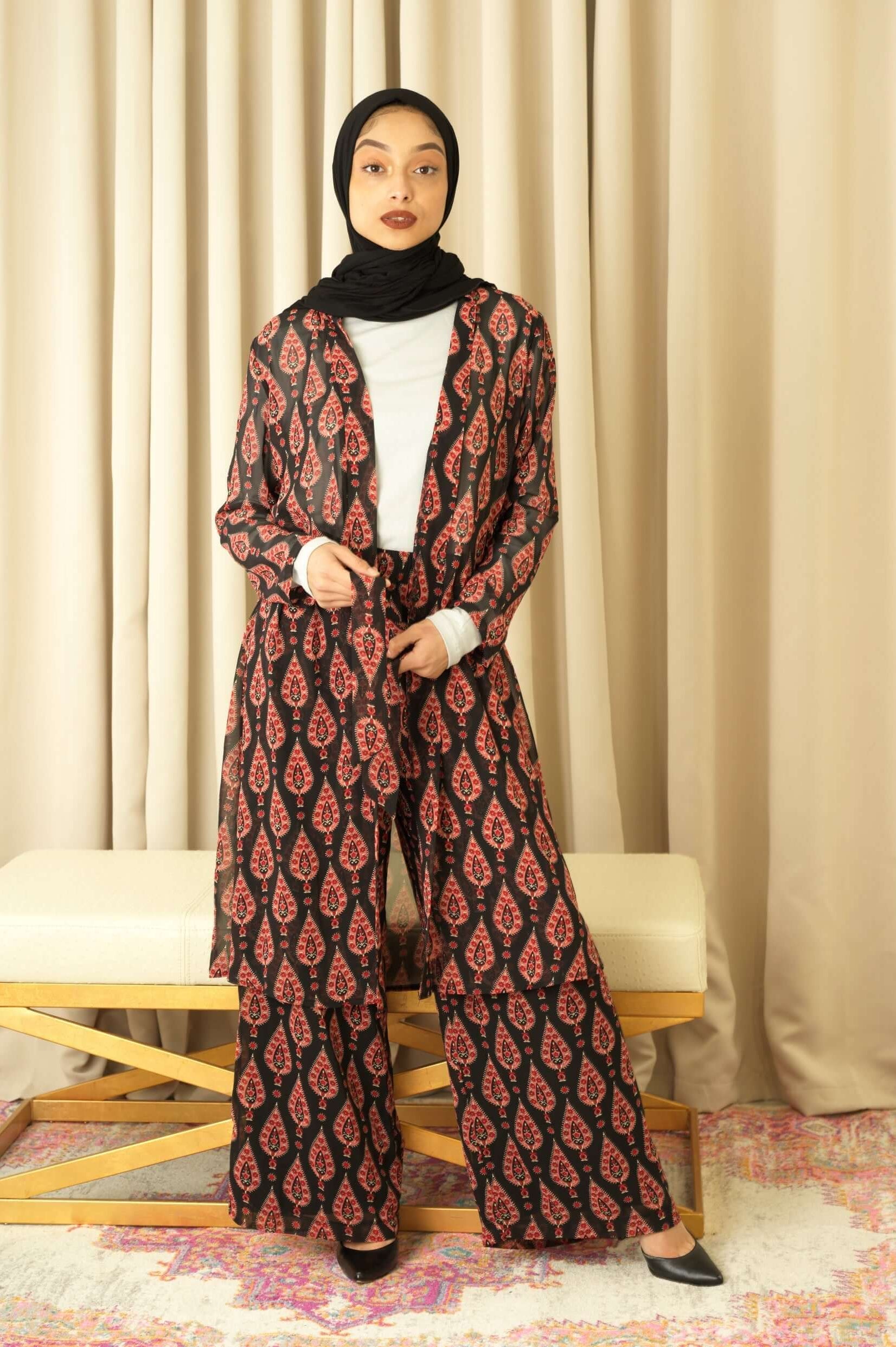 Black monniete print matching set KF