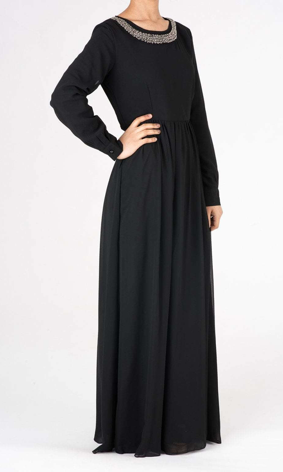 Black Neck Beaded Maxi Dress Kabayare