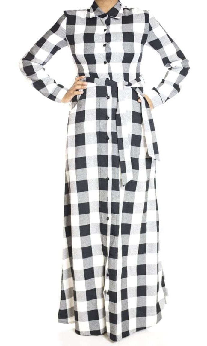 Black Plaid Maxi dress Kabayare