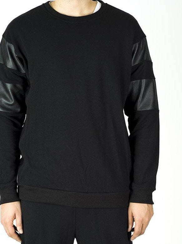 Black Pullover Leather Detail Sweater Set - Men Kabayare