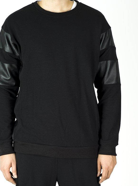 Black Pullover Leather Detail Sweater Set - Men Kabayare