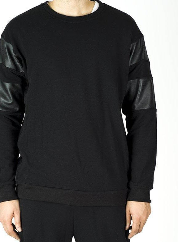 Black Pullover Leather Detail Sweater Set - Men Kabayare