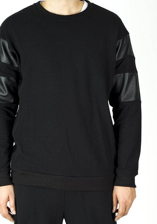 Black Pullover Leather Detail Sweater Set - Men Kabayare
