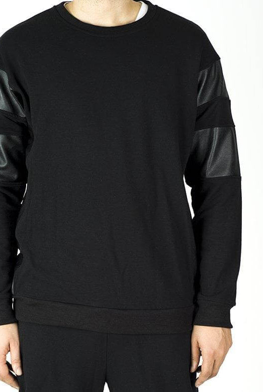 Black Pullover Leather Detail Sweater Set - Men Kabayare