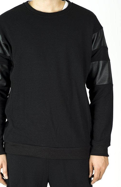 Black Pullover Leather Detail Sweater Set - Men Kabayare