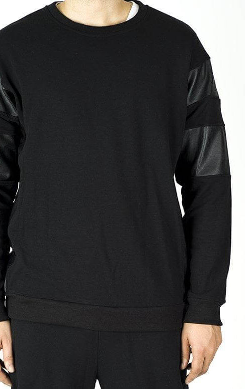 Black Pullover Leather Detail Sweater Set - Men Kabayare