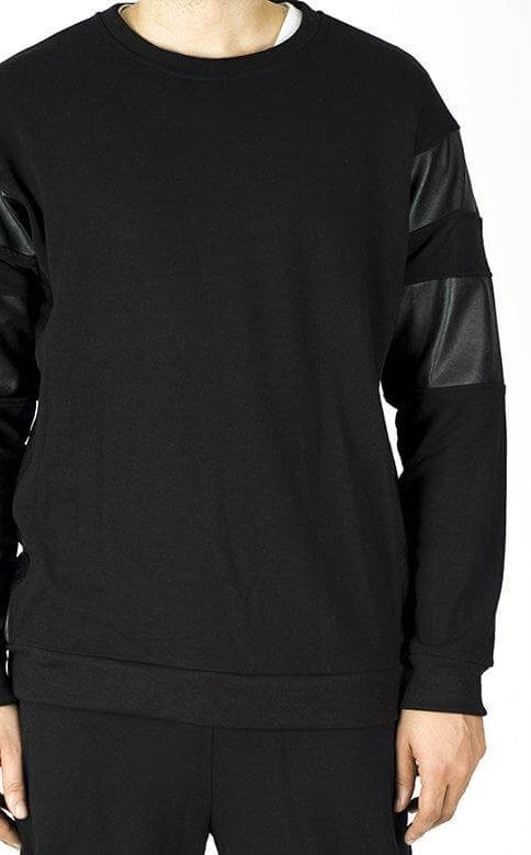 Black Pullover Leather Detail Sweater Set - Men Kabayare