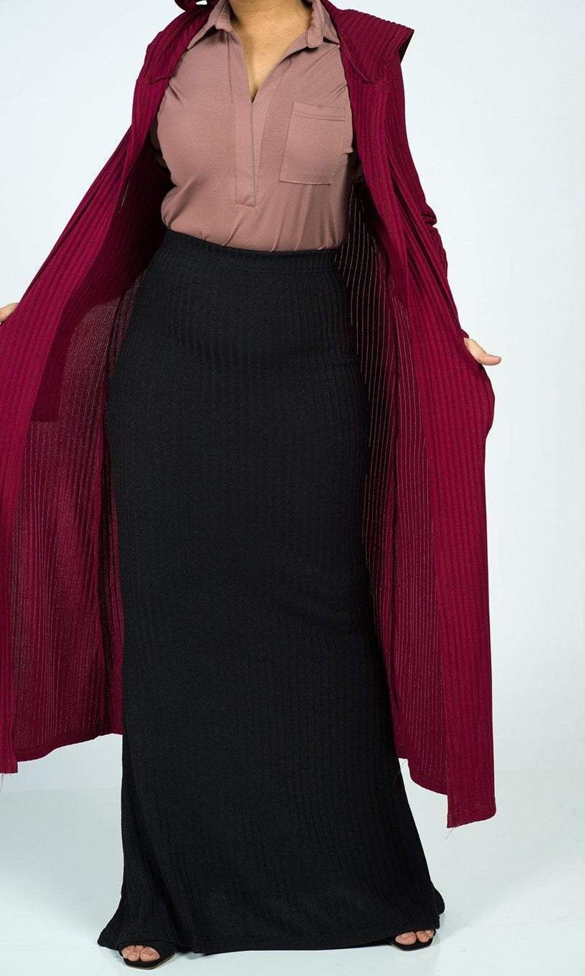 Black Ribbed Sweater Pencil Skirt Kabayare