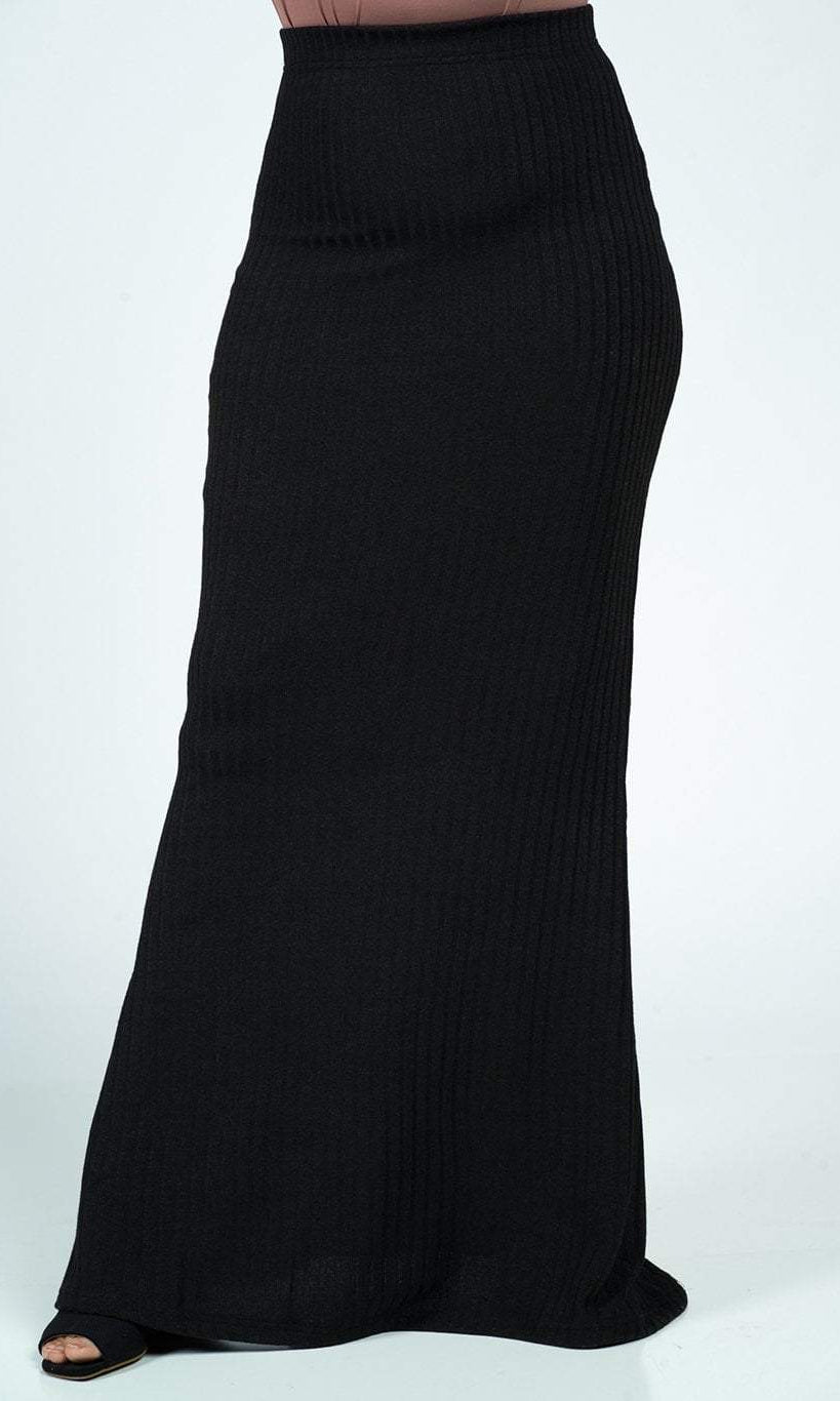 Black Ribbed Sweater Pencil Skirt Kabayare