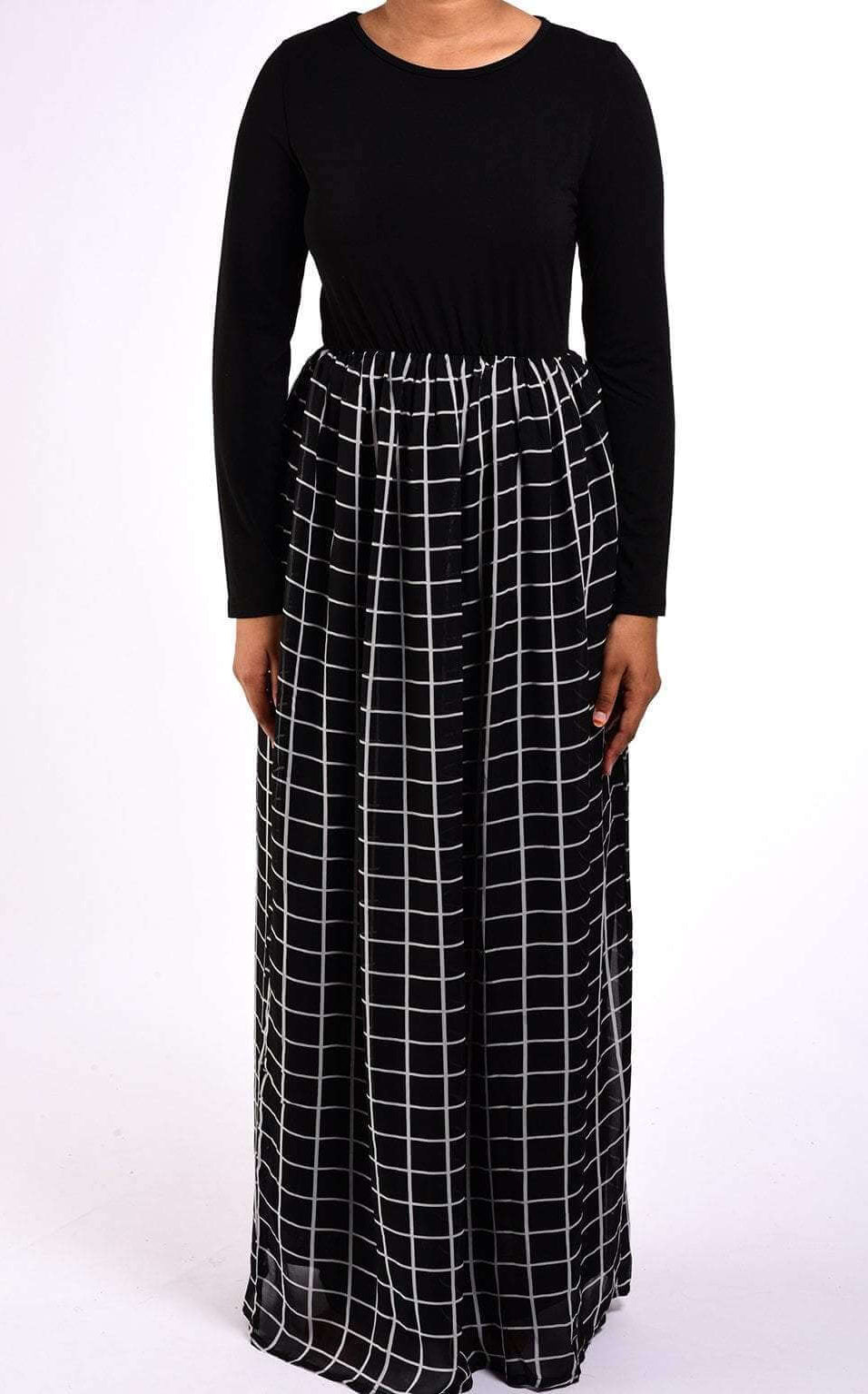 Black square print Chiffon Dress Kabayare