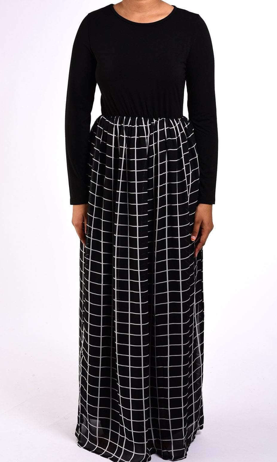 Black square print Chiffon Dress Kabayare