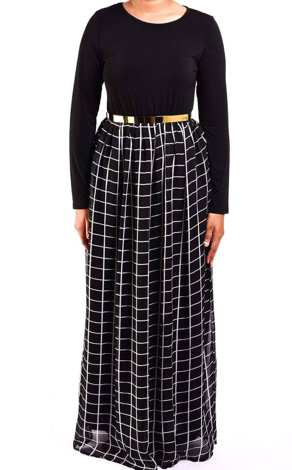 Black square print Chiffon Dress Kabayare
