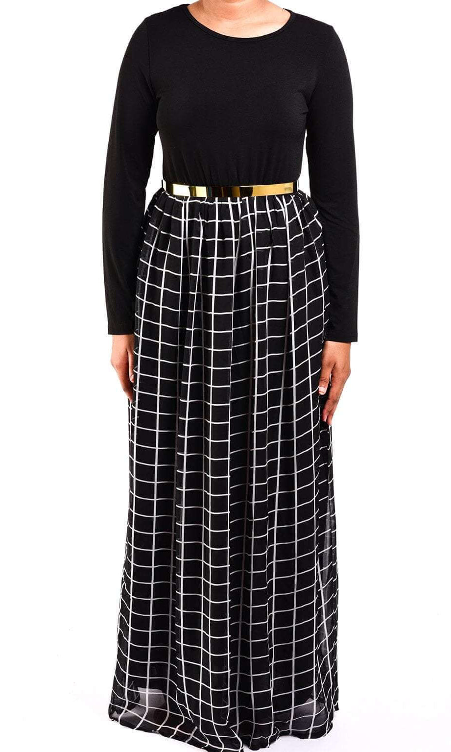 Black square print Chiffon Dress Kabayare