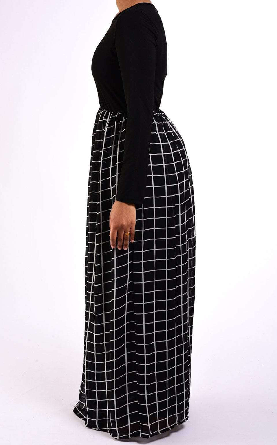 Black square print Chiffon Dress Kabayare
