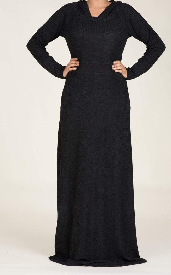 Black Sweater Hooded Dress Kabayare