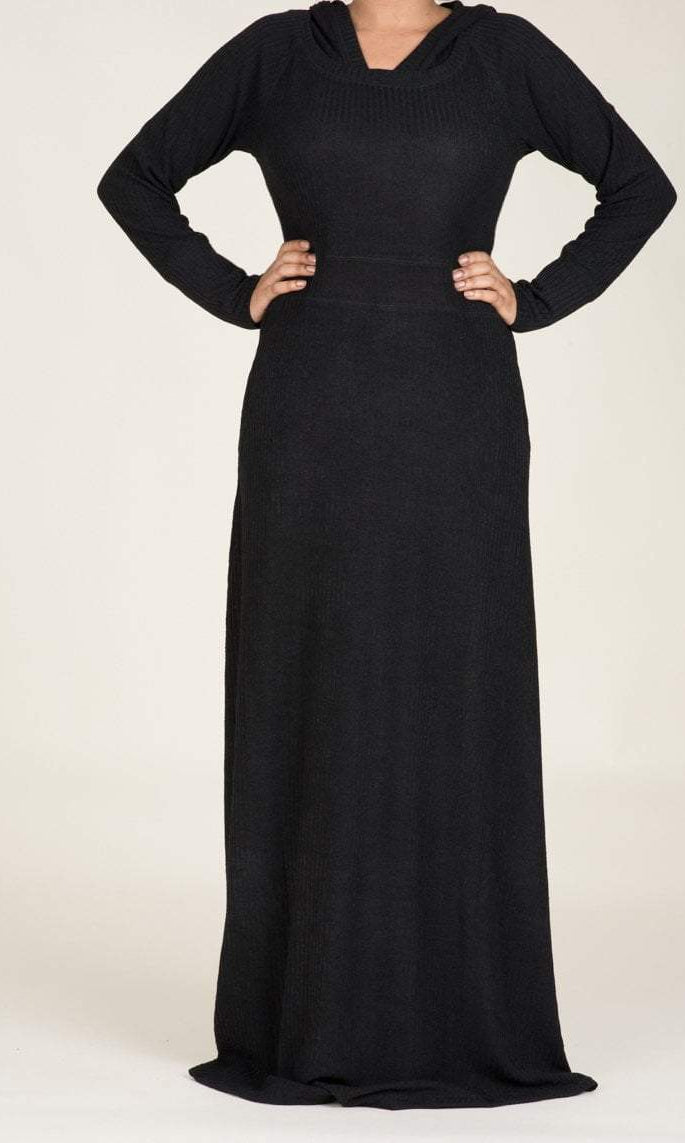 Black Sweater Hooded Dress Kabayare