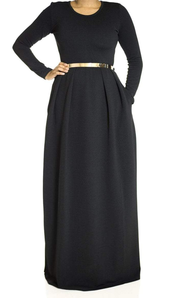 Black Textured Classic Maxi Kabayare
