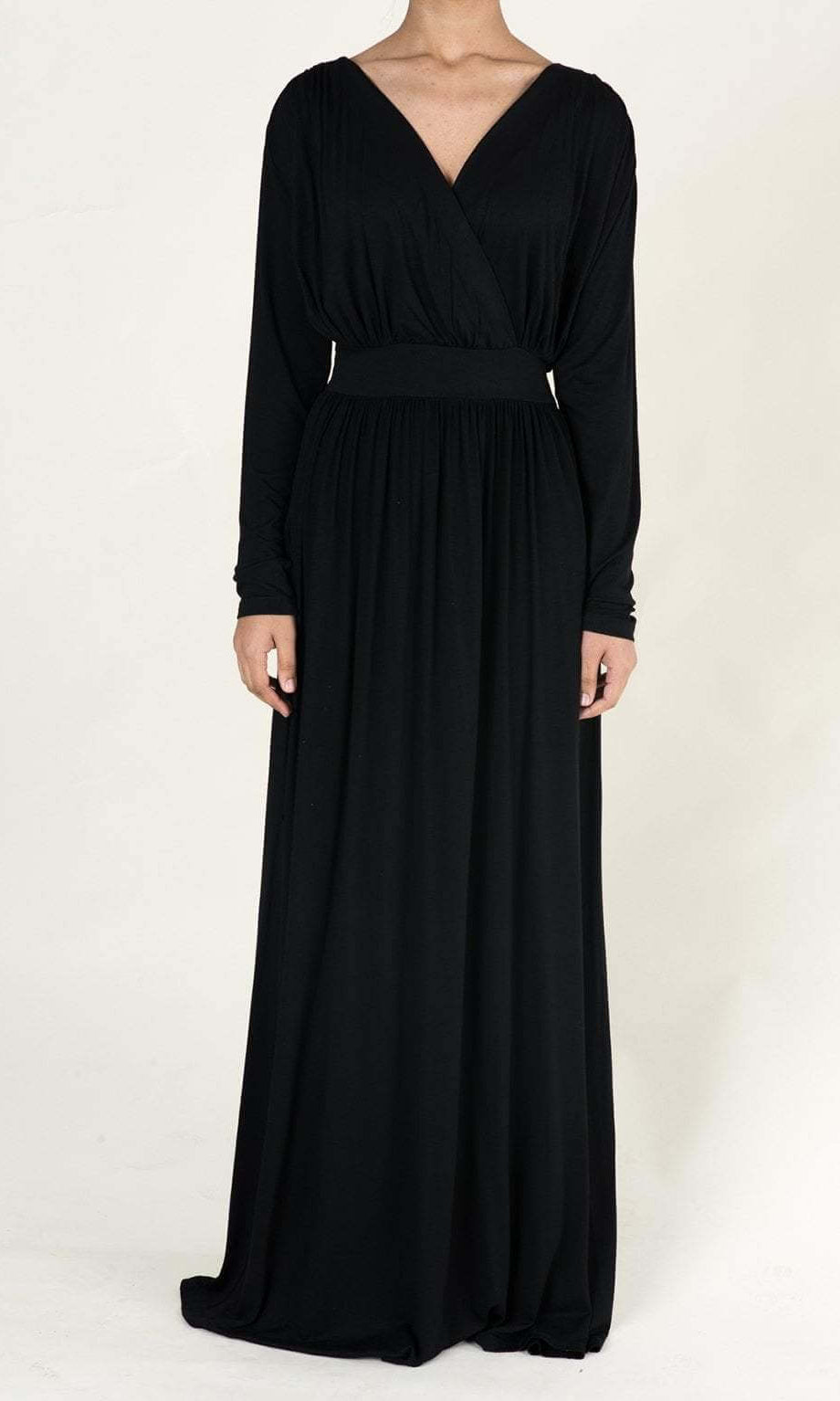 Black V-Neck Jersey Maxi Dress Kabayare