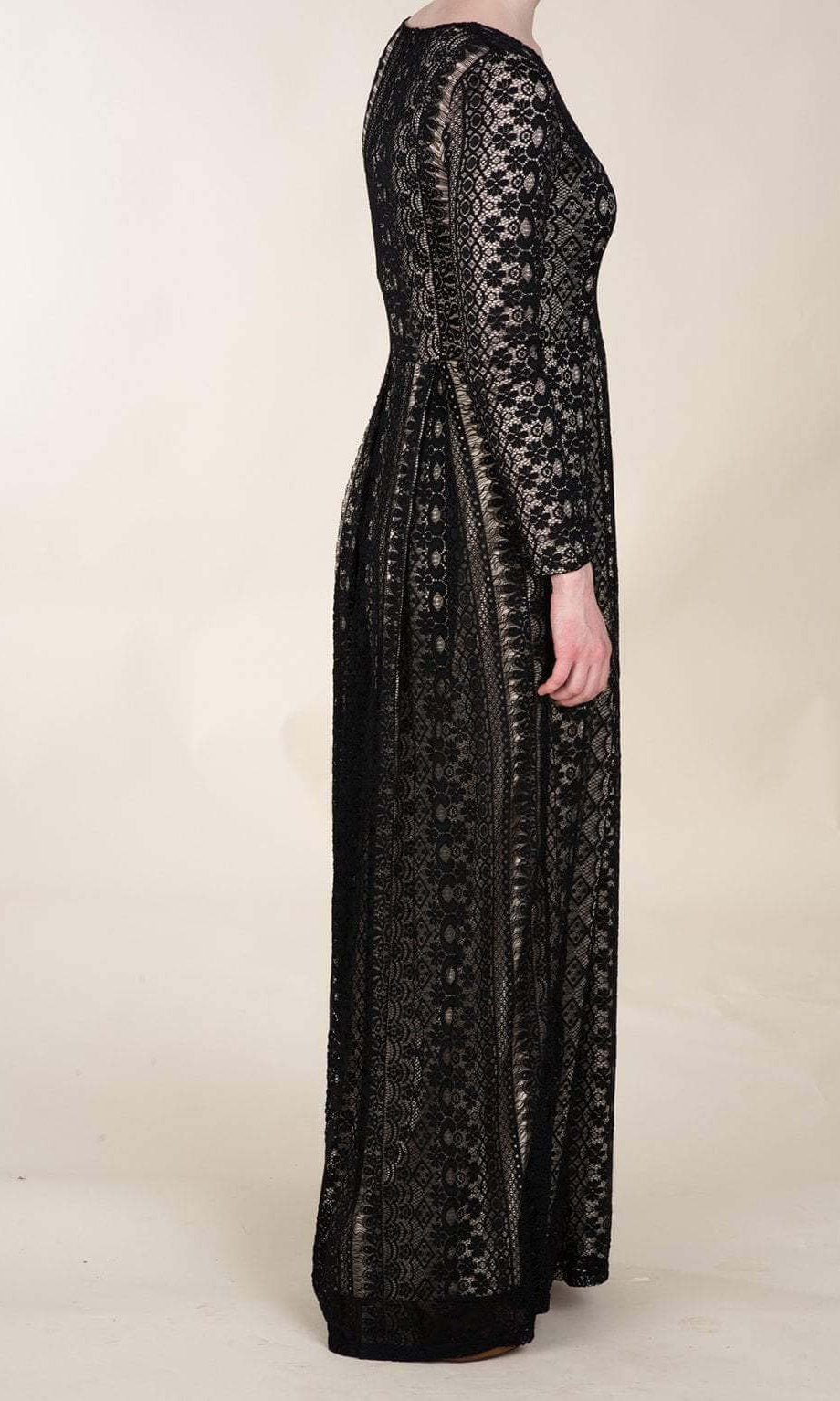 Black Vertical Eyelash Pattern Lace Dress Kabayare
