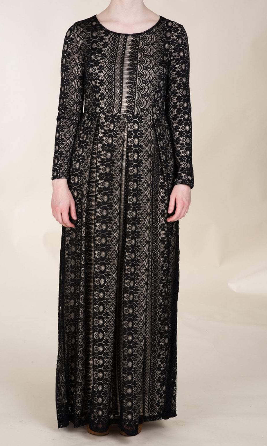 Black Vertical Eyelash Pattern Lace Dress Kabayare