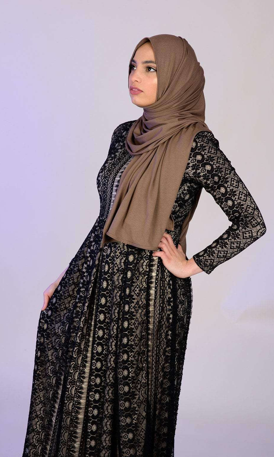 Black Vertical Eyelash Pattern Lace Dress Kabayare