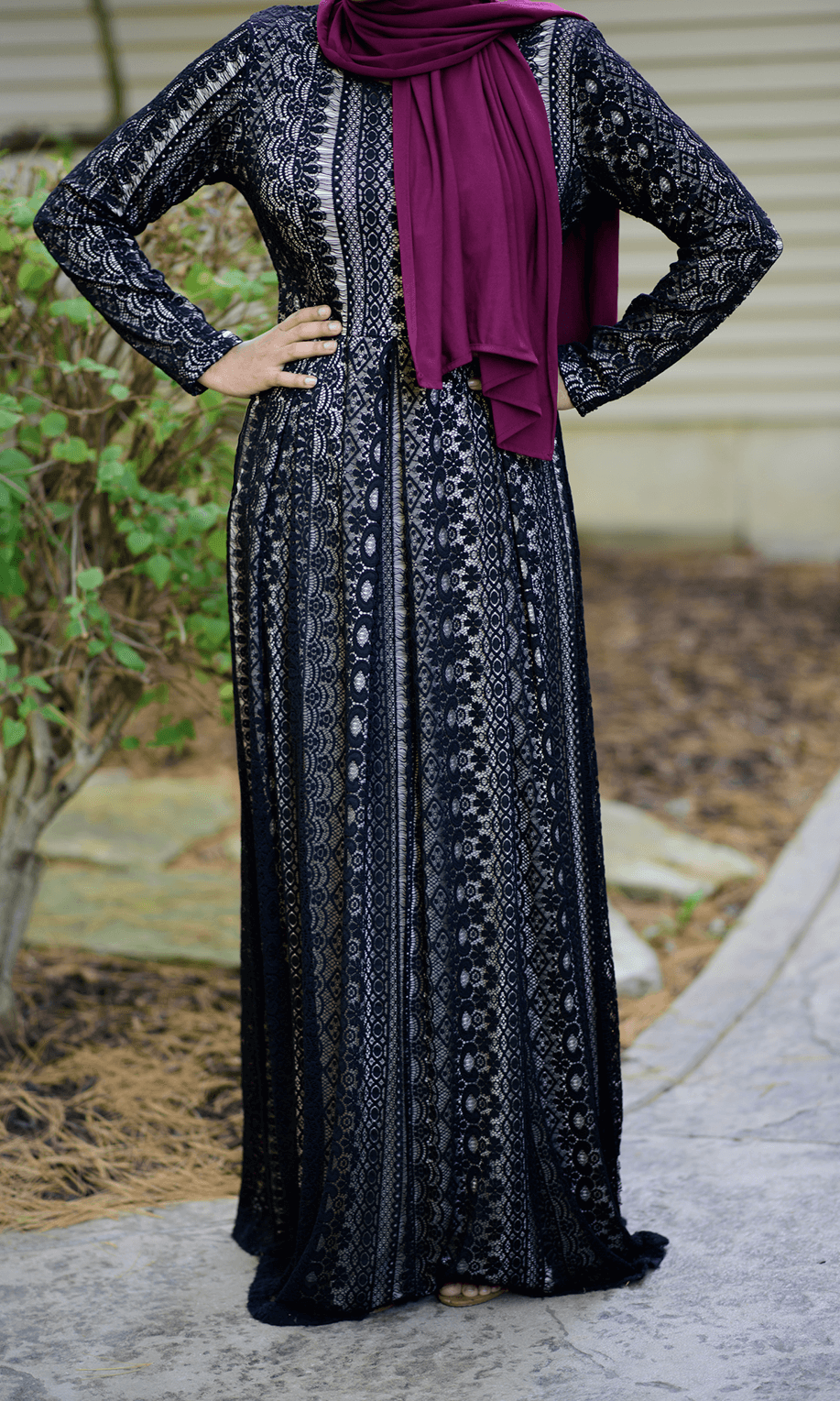 Black Vertical Eyelash Pattern Lace Dress Kabayare