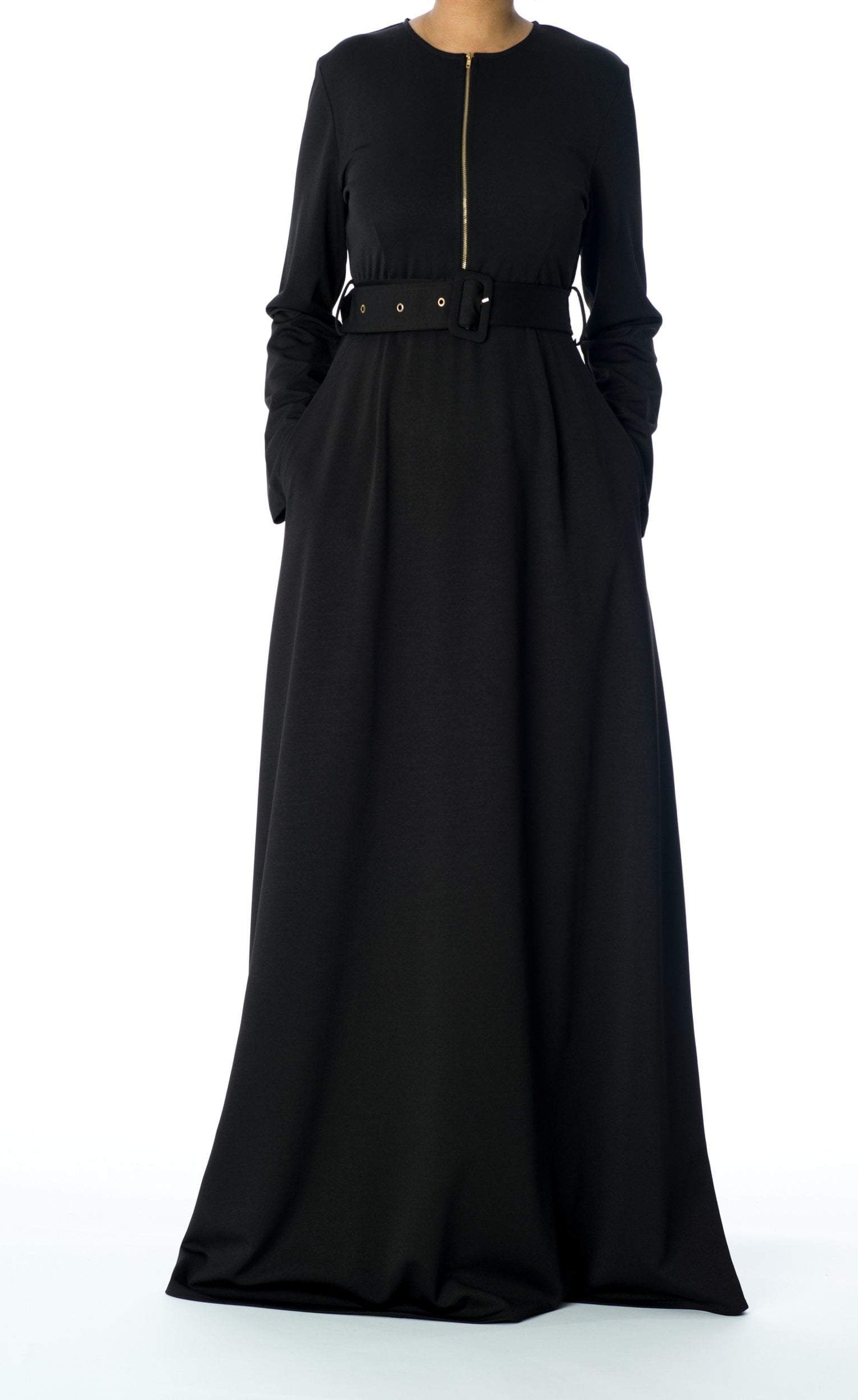 Black zipper front Chic maxi dress Kabayare
