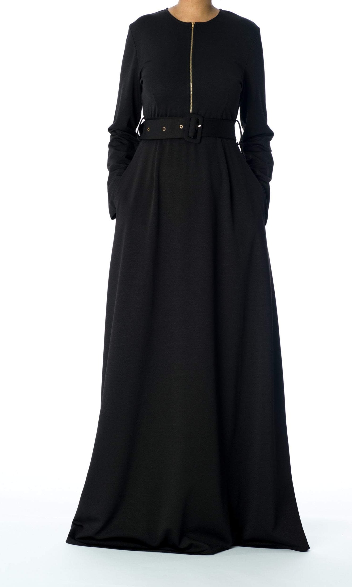Black zipper front Chic maxi dress Kabayare