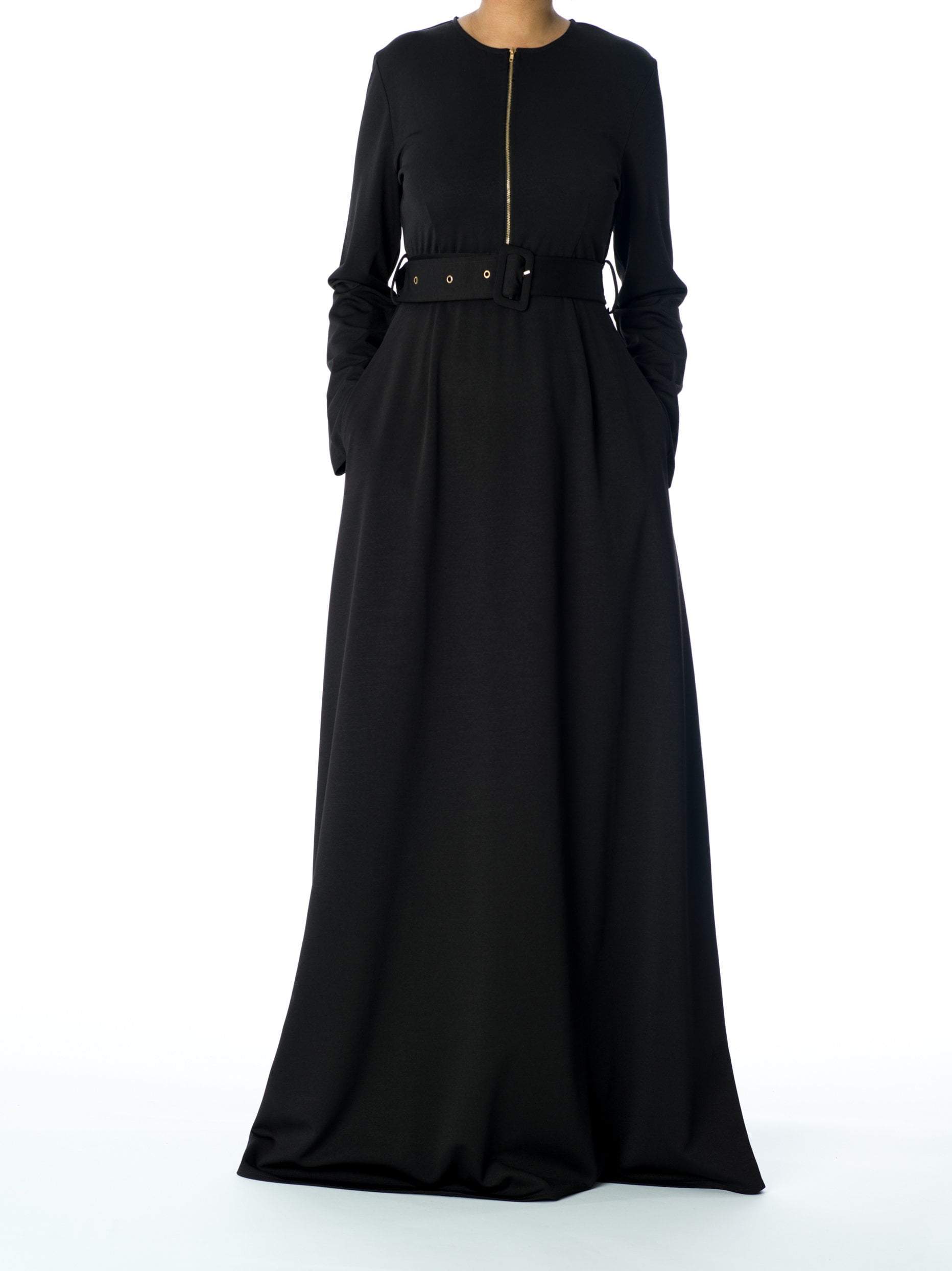 Black zipper front Chic maxi dress Kabayare