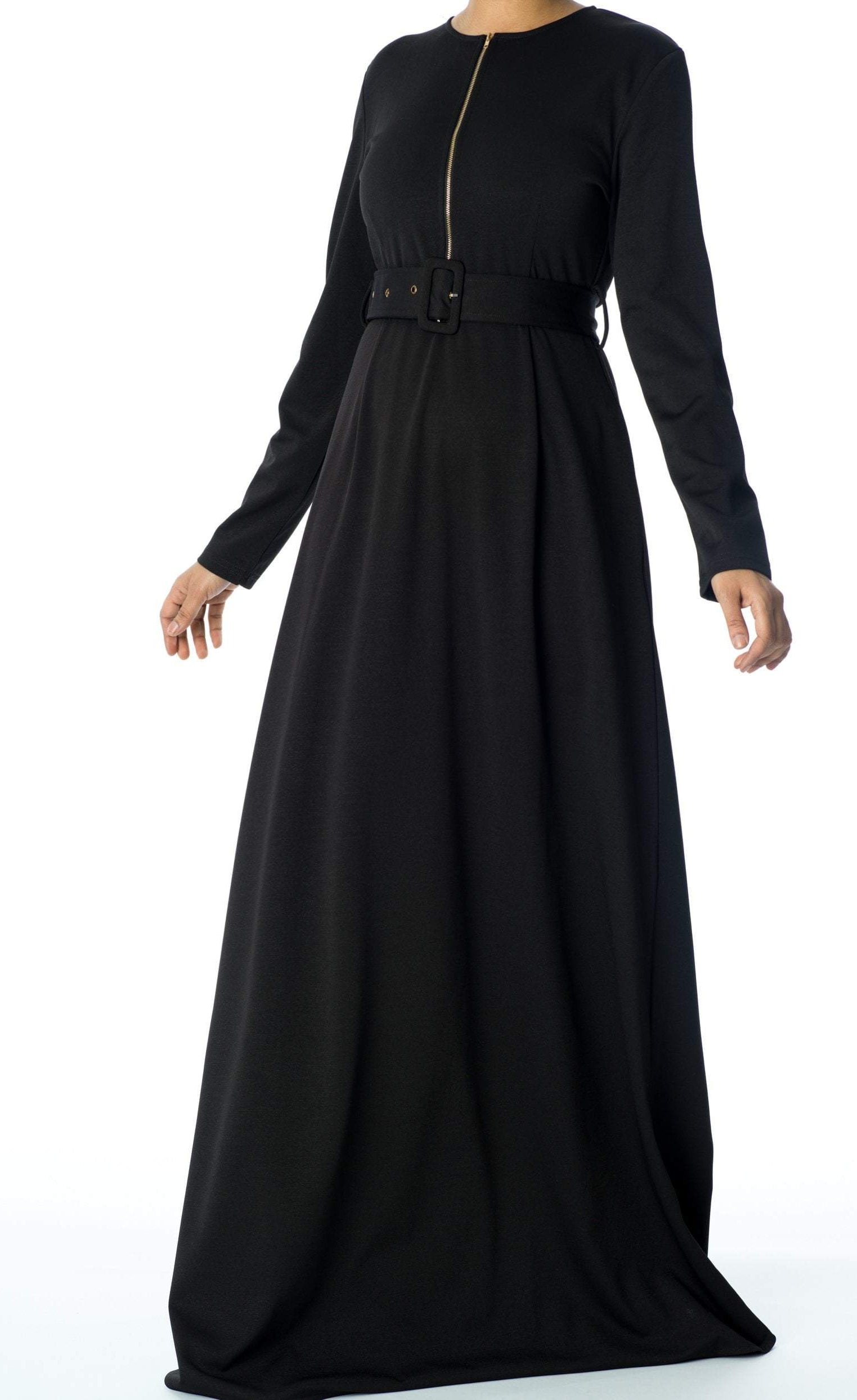Black zipper front Chic maxi dress Kabayare