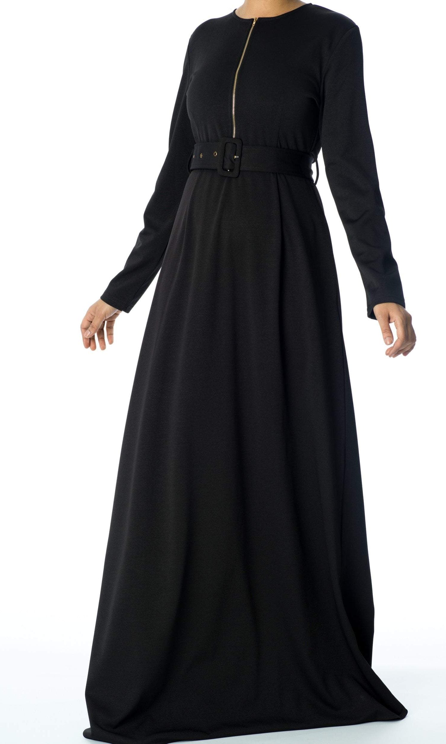 Black zipper front Chic maxi dress Kabayare