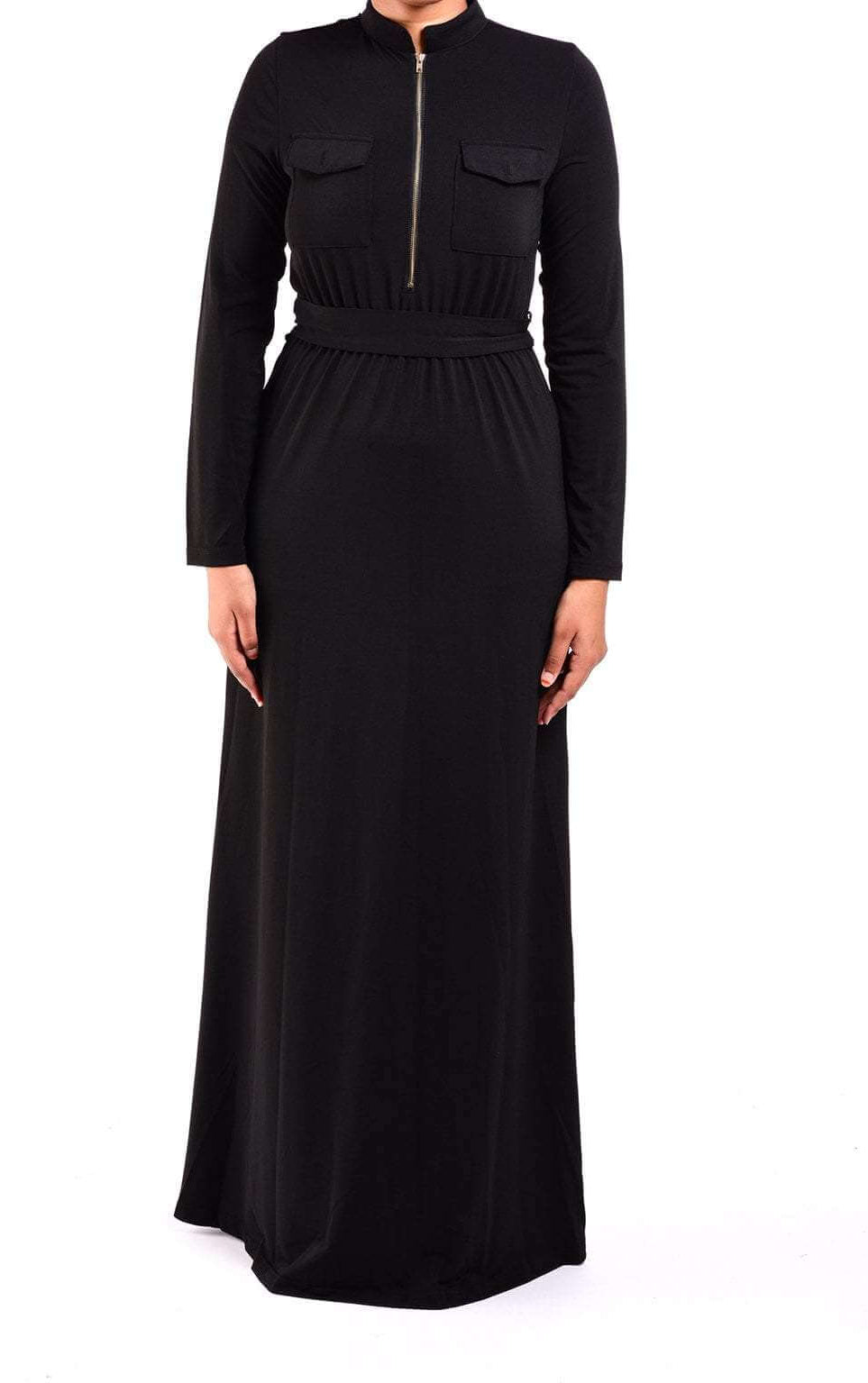 Black zipper front Maxi Dress Kabayare