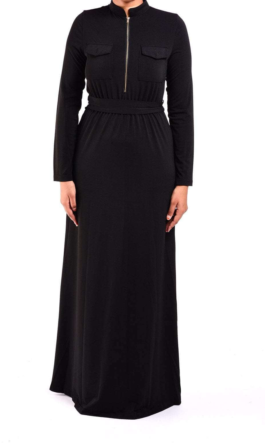 Black zipper front Maxi Dress Kabayare